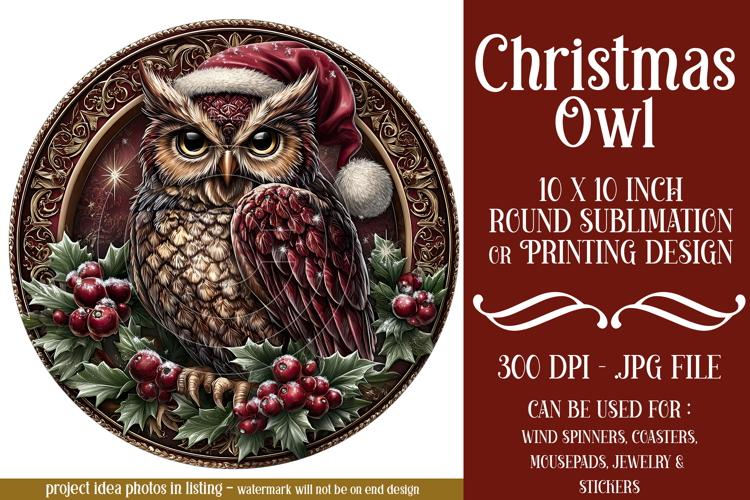 Christmas Wind Spinner, Owl Round Design, Owl Spinner, d33