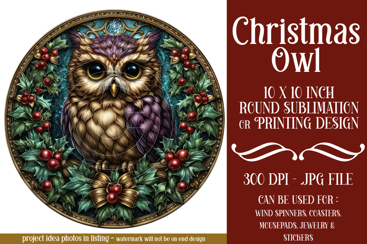 Christmas Wind Spinner, Owl Round Design, Owl Spinner, d34