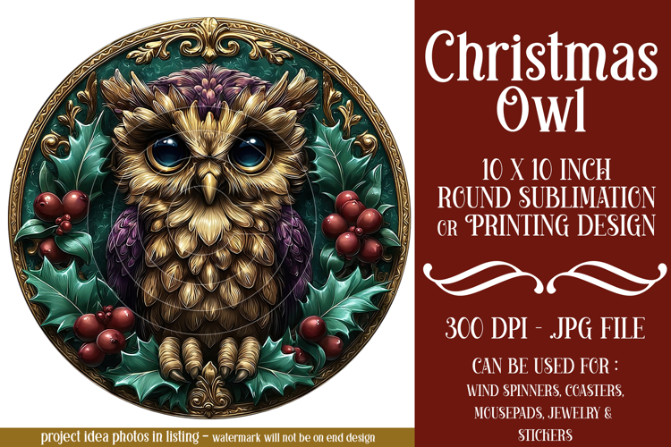 Christmas Wind Spinner, Owl Round Design, Owl Spinner, d35