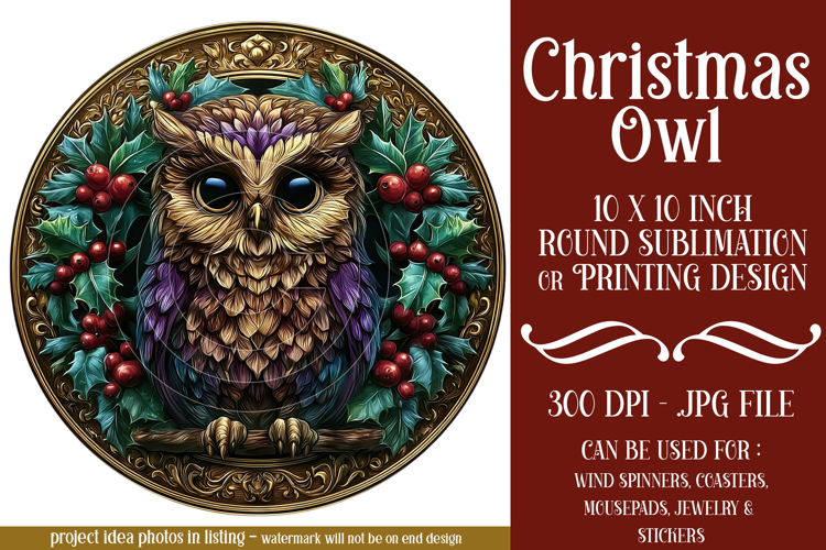 Christmas Wind Spinner, Owl Round Design, Owl Spinner, d36