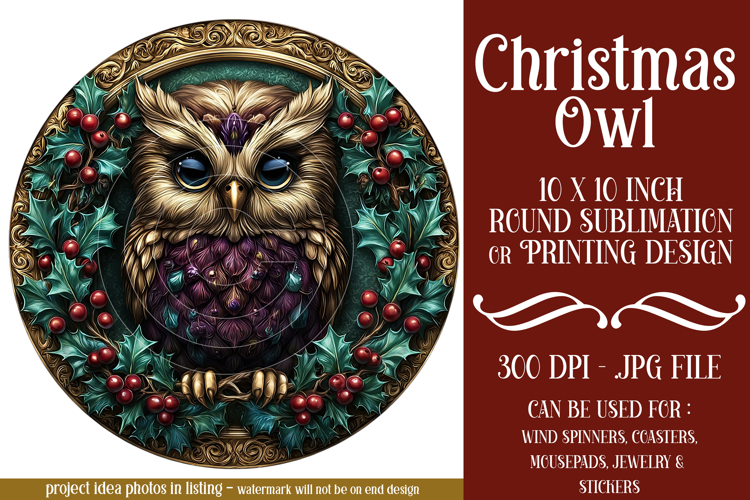 Christmas Wind Spinner, Owl Round Design, Owl Spinner, d37