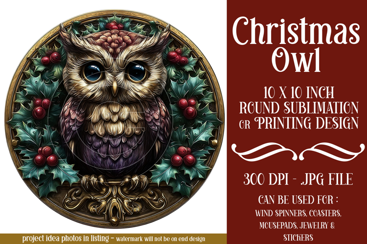 Christmas Wind Spinner, Owl Round Design, Owl Spinner, d38