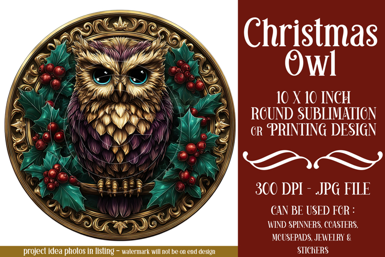 Christmas Wind Spinner, Owl Round Design, Owl Spinner, d39
