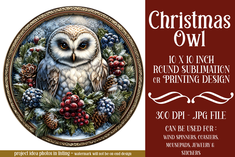 Christmas Wind Spinner, Owl Round Design, Owl Spinner, d4