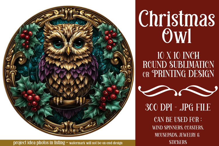 Christmas Wind Spinner, Owl Round Design, Owl Spinner, d40