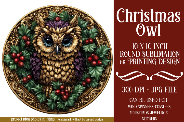 Christmas Wind Spinner, Owl Round Design, Owl Spinner, d41