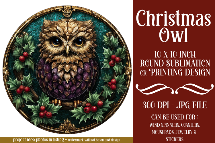 Christmas Wind Spinner, Owl Round Design, Owl Spinner, d42