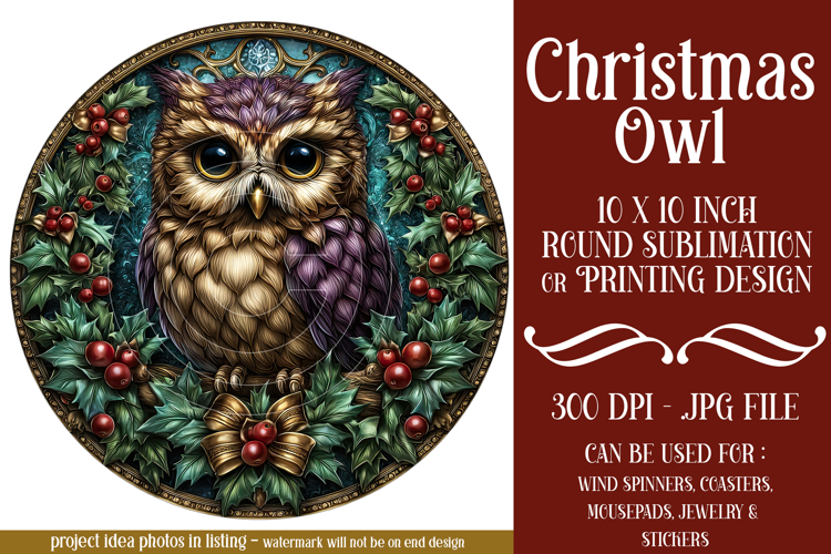 Christmas Wind Spinner, Owl Round Design, Owl Spinner, d43