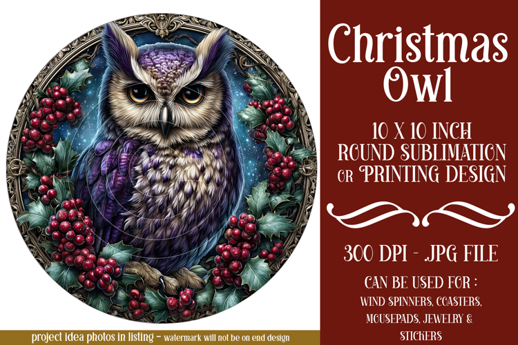 Christmas Wind Spinner, Owl Round Design, Owl Spinner, d44