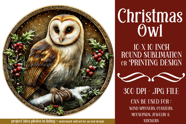 Christmas Wind Spinner, Owl Round Design, Owl Spinner, d47