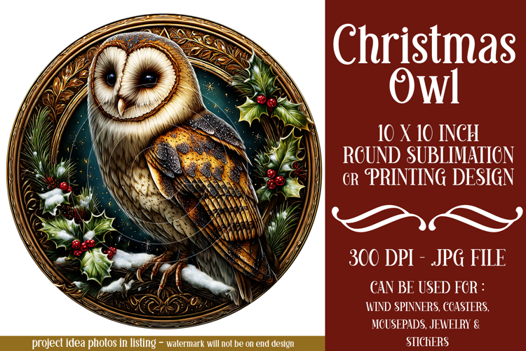 Christmas Wind Spinner, Owl Round Design, Owl Spinner, d48