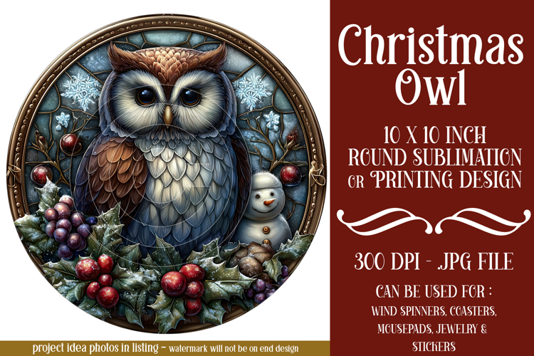 Christmas Wind Spinner, Owl Round Design, Owl Spinner, d49