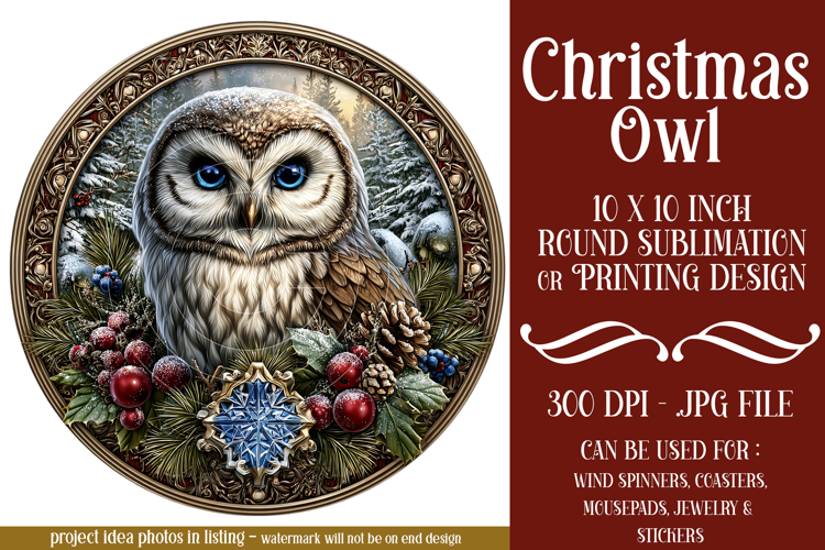 Christmas Wind Spinner, Owl Round Design, Owl Spinner, d5