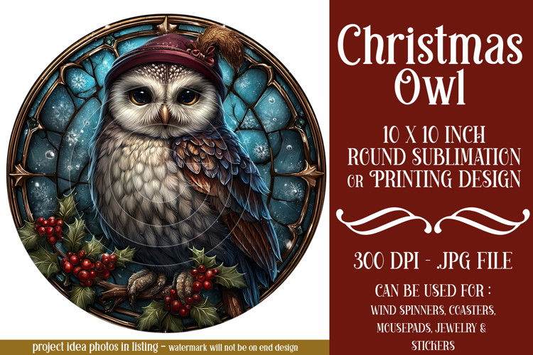 Christmas Wind Spinner, Owl Round Design, Owl Spinner, d51