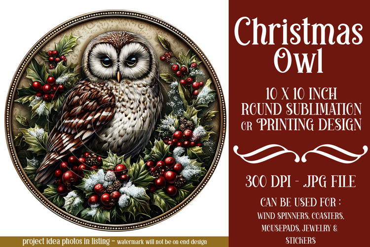 Christmas Wind Spinner, Owl Round Design, Owl Spinner, d7
