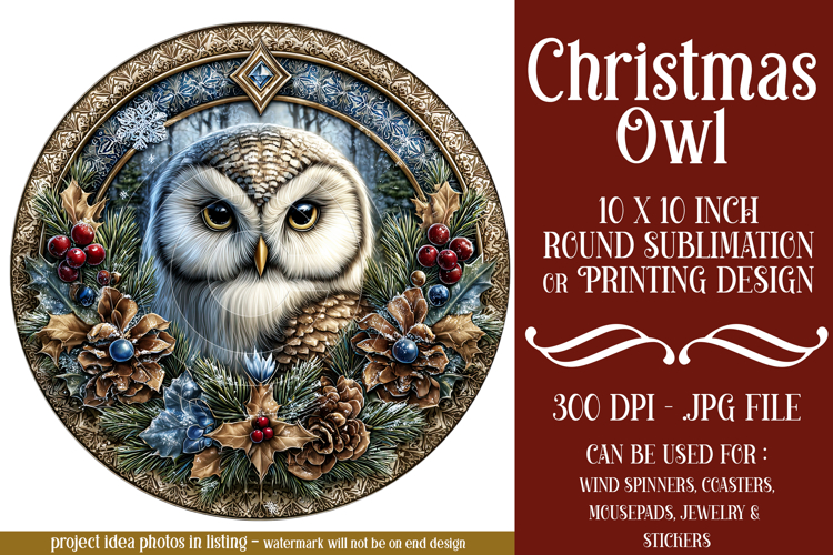 Christmas Wind Spinner, Owl Round Design, Owl Spinner, d9