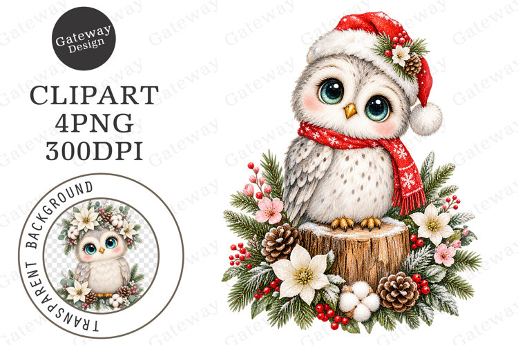 Christmas Owl Clipart PNG example image 1