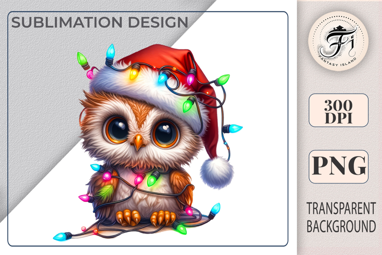 Cute Christmas Owl Clipart | Cartoon Baby Owl with Santa Hat
