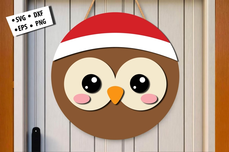 Christmas Owl Face Round Door Hanger SVG Laser Cut File