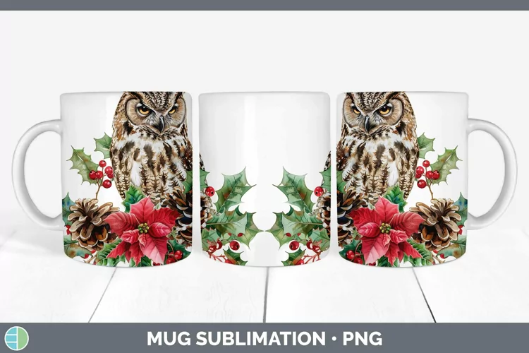 Christmas Owl Mug Wrap Sublimation Coffee Cup Designs