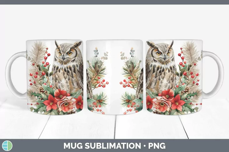 Christmas Owl Mug Wrap Sublimation Coffee Cup Designs