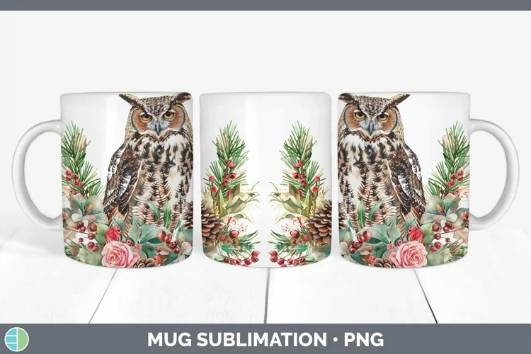 Christmas Owl Mug Wrap Sublimation Coffee Cup Designs
