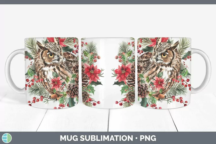 Christmas Owl Mug Wrap Sublimation Coffee Cup Designs
