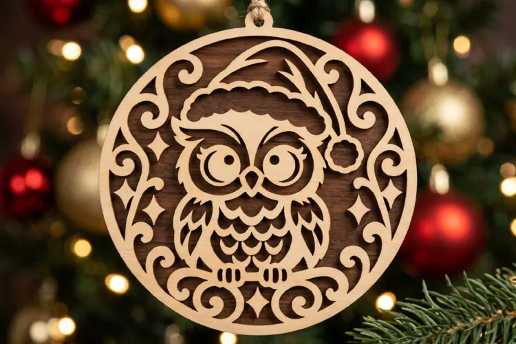 Christmas Owl Ornament Laser Cut