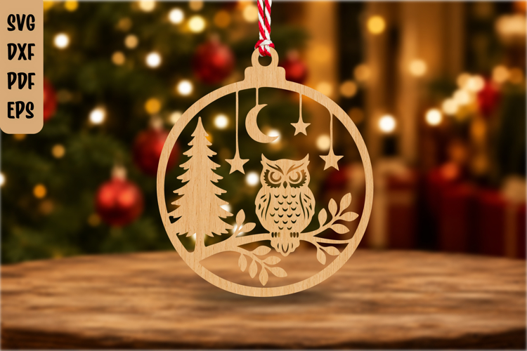 Christmas Owl Ornament Laser Cut SVG File