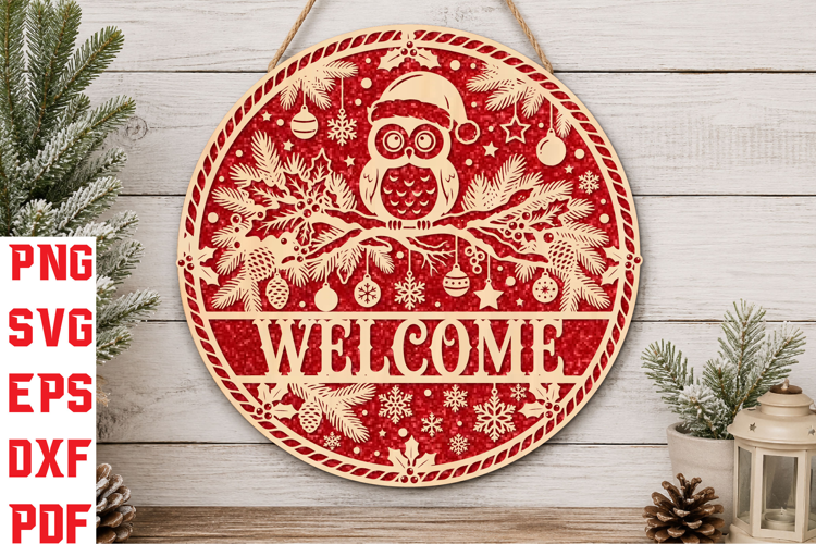 Christmas Owl Welcome Laser Cut SVG