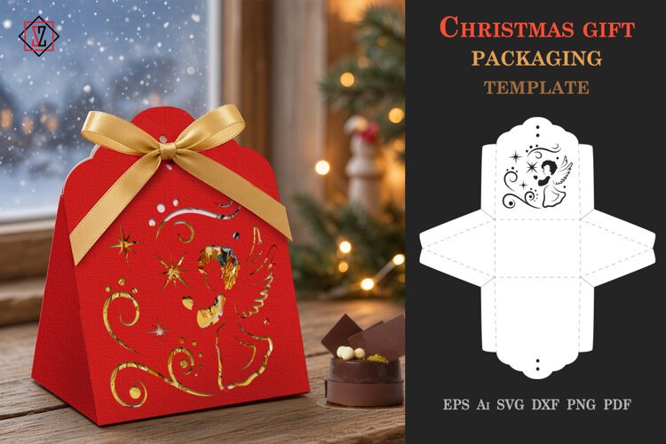 Christmas packaging template with an angel example image 1