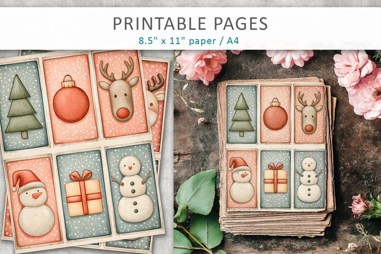 Christmas Junk Journal Pages, Holiday Scrapbook Paper example image 1