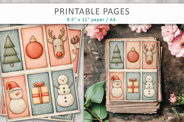 Christmas Junk Journal Pages, Holiday Scrapbook Paper