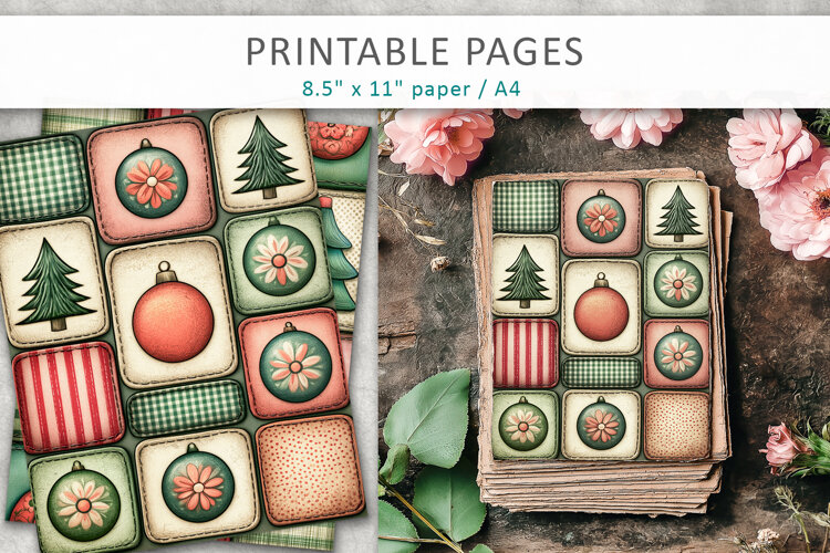 Christmas Junk Journal Pages, Holiday Scrapbook Paper example image 1