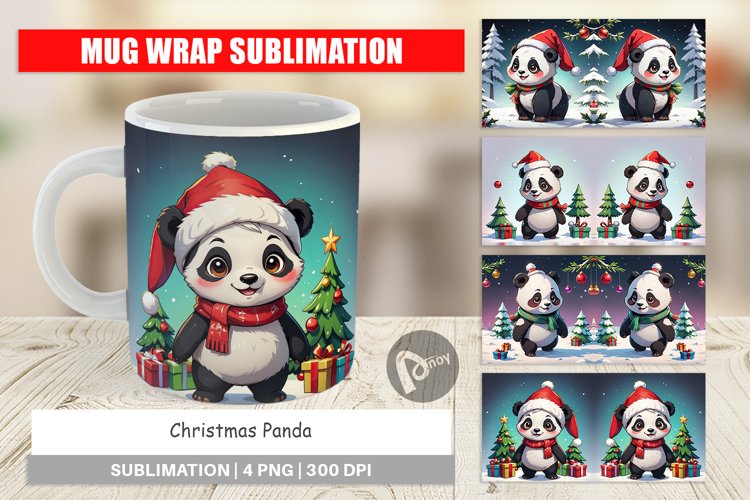 Mug Wrap Design Cartoon Christmas Panda