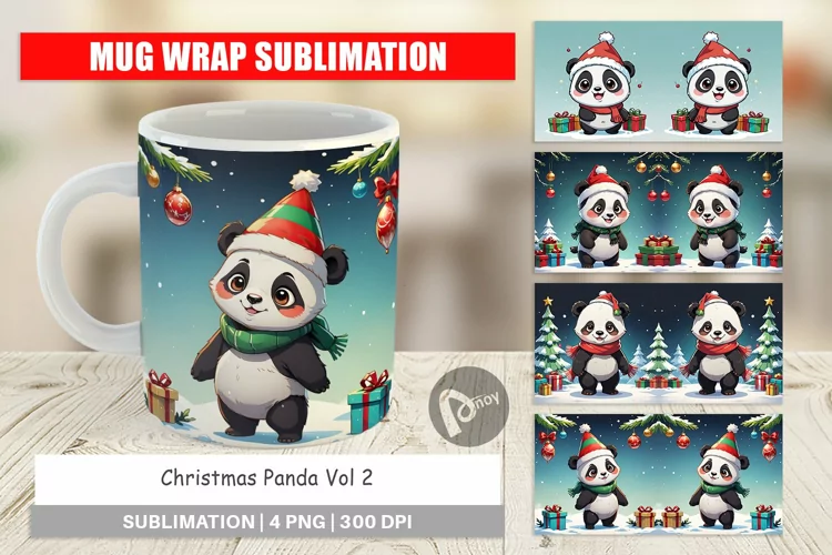 Mug Wrap Design Cartoon Christmas Panda