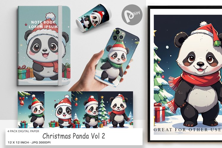 Digital Paper Cartoon Christmas Panda example image 1