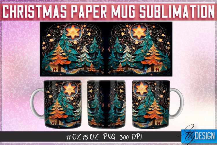 Christmas Paper Mug Sublimation 11|15 Oz Mug | Mug Wrap v.2
