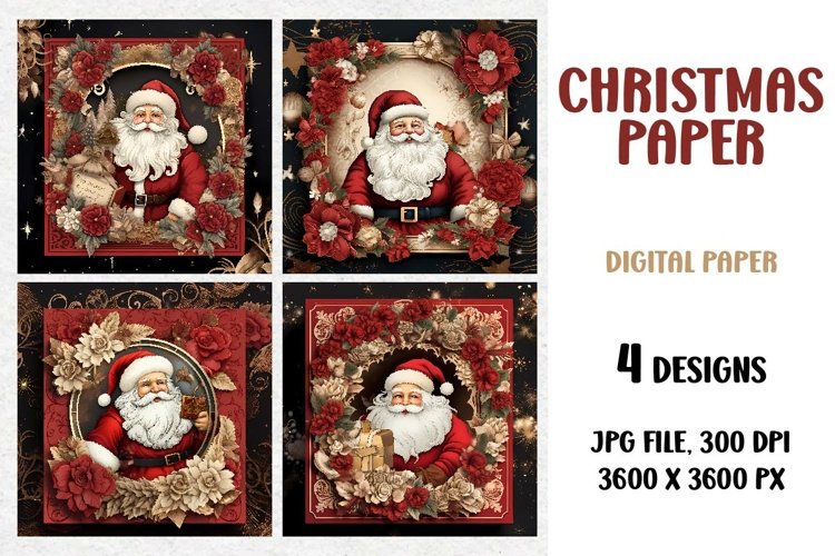 Santa Paper, Christmas Junk Journal, Digital Paper example image 1