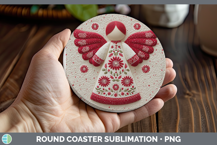 Angel Christmas Patch Round Coaster Sublimation Design