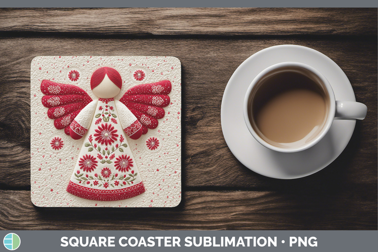 Angel Christmas Patch Square Coaster Sublimation Design