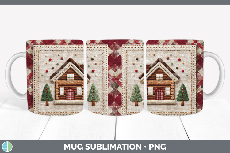 Cabin Christmas Patch Mug Wrap Sublimation Design