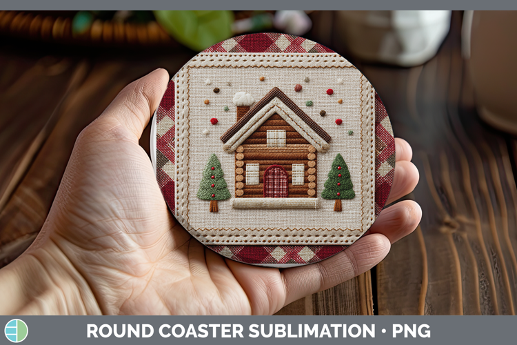 Cabin Christmas Patch Round Coaster Sublimation Design