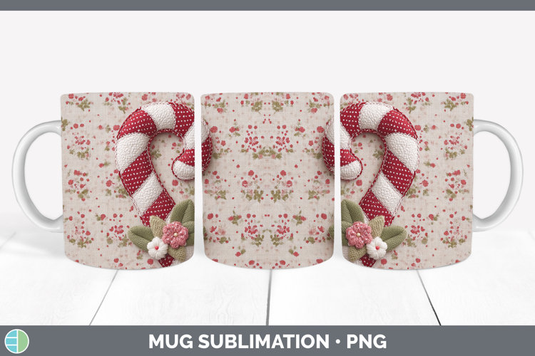 Candy Cane Christmas Patch Mug Wrap Sublimation Design