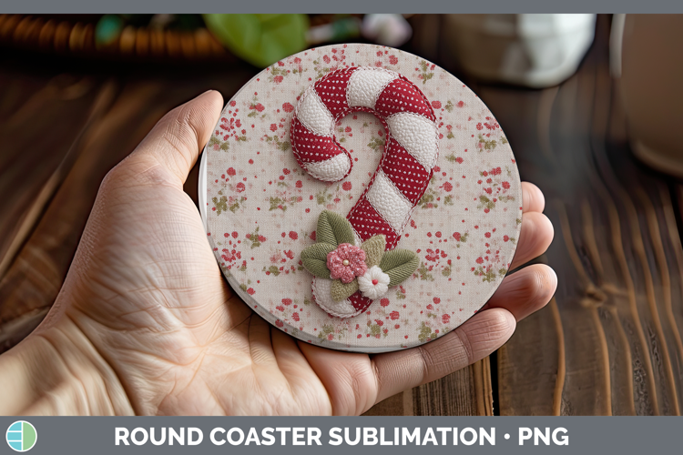 Candy Cane Christmas Patch Round Coaster Sublimation Design