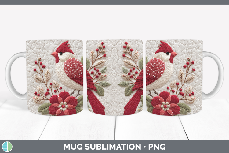 Cardinal Christmas Patch Mug Wrap Sublimation Design