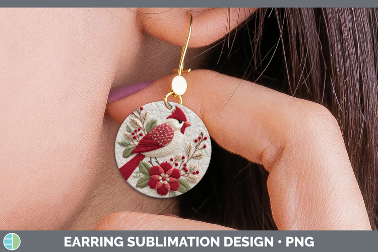 Cardinal Christmas Patch Round Earrings Sublimation Design
