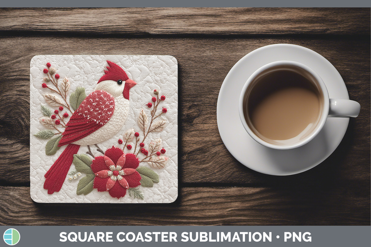 Cardinal Christmas Patch Square Coaster Sublimation Design