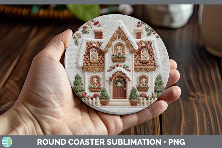 Gingerbread House Christmas Patch Round Coaster Sublimation