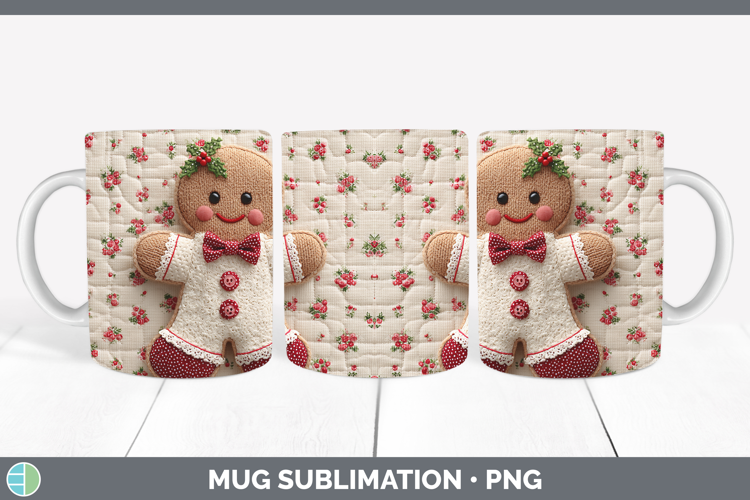 Gingerbread Man Christmas Patch Mug Wrap Sublimation Design